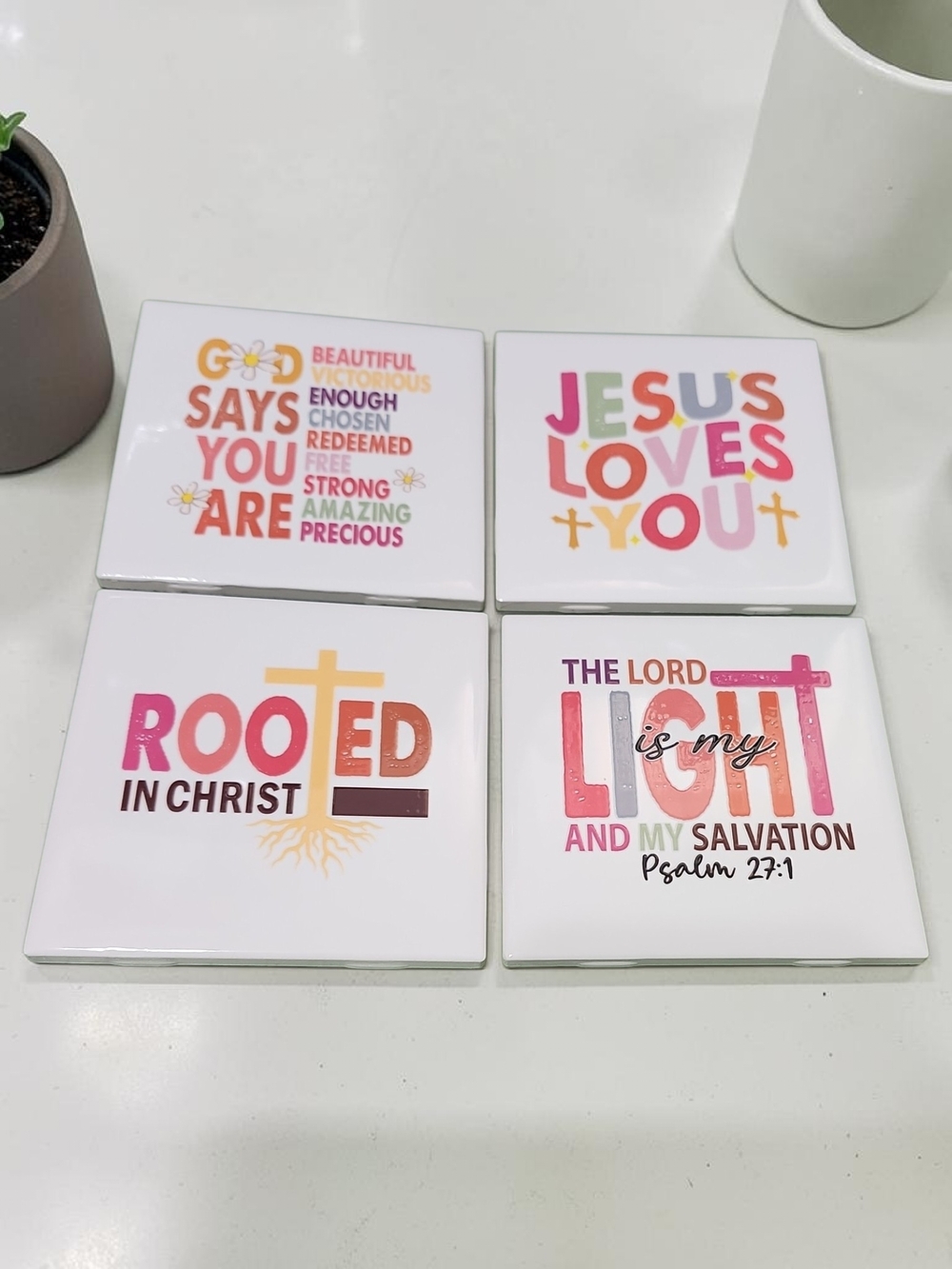 Set of 4 Christian Faith Ceramic Coasters